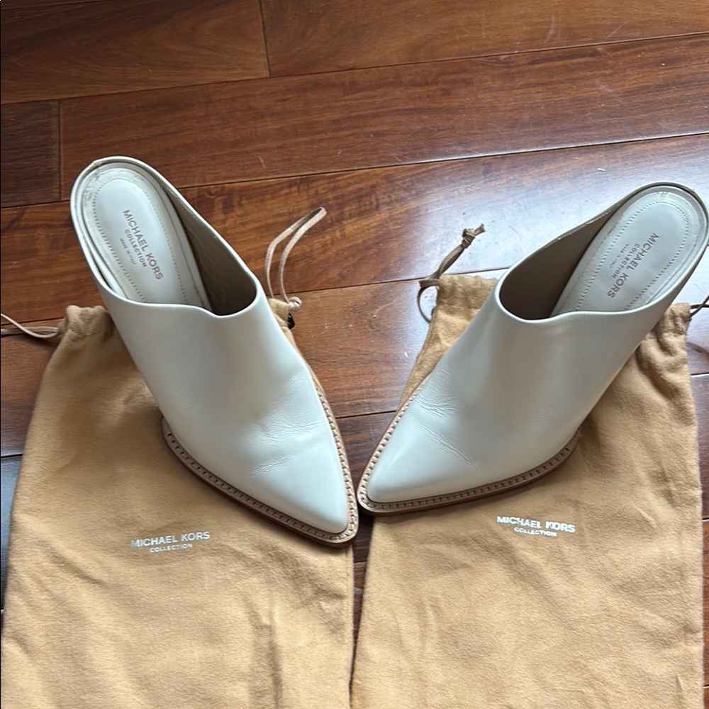 Michael Kors Collection White Leather Mules